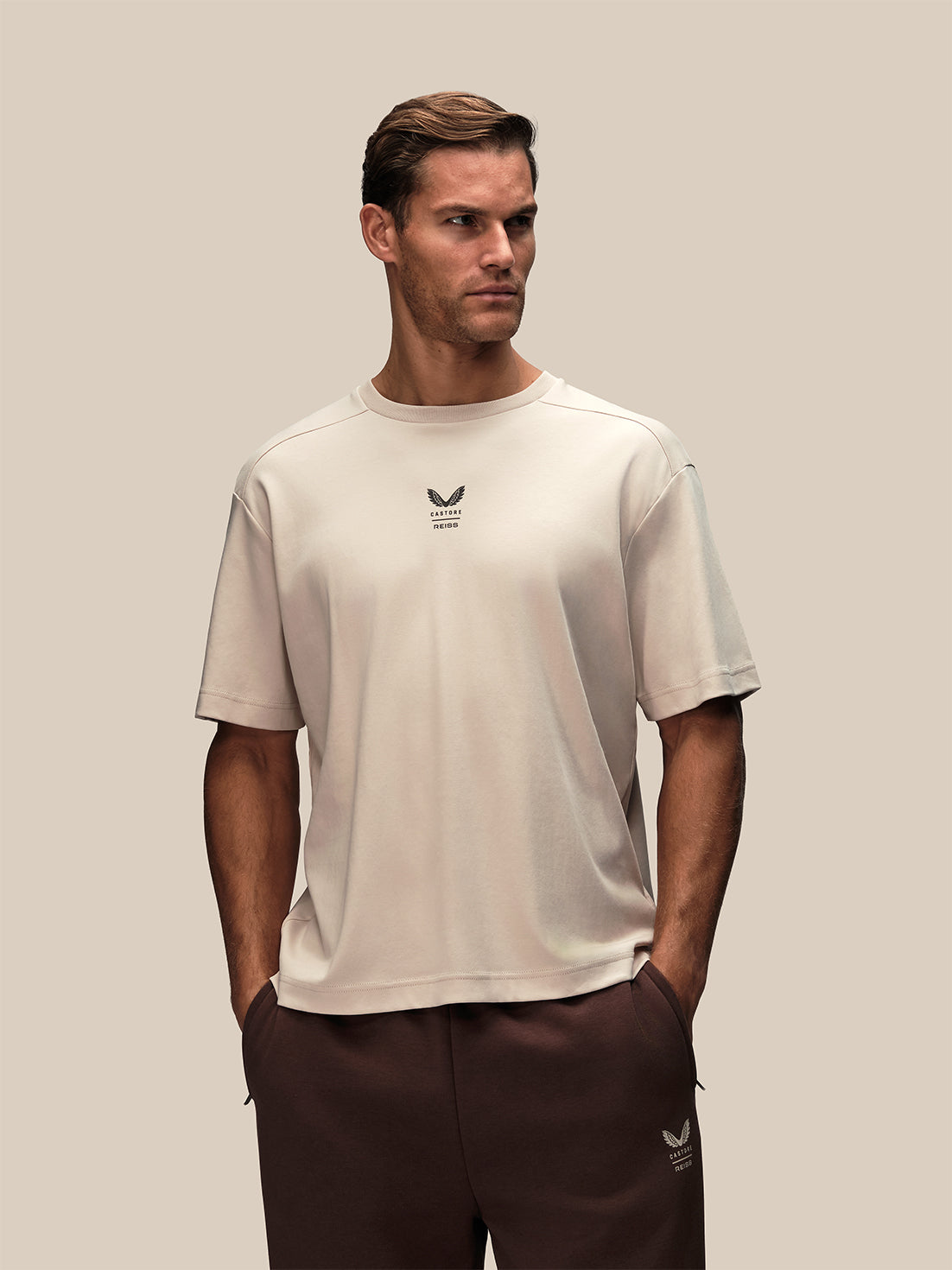Men's Reiss x Castore Oversized Graphic Short Sleeve T-Shirt - Stone