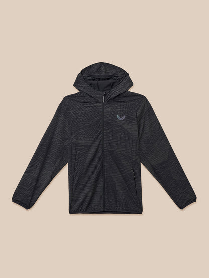Black Zone LVS long sleeve running jacket with hood and full zipper