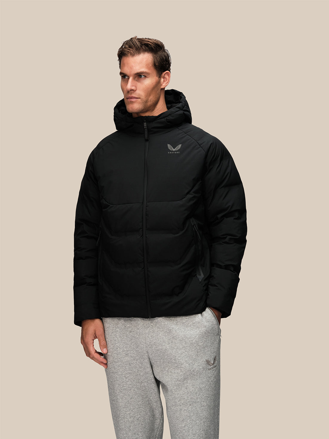Men's Long Sleeve Hooded Padded Jacket - Black - Black