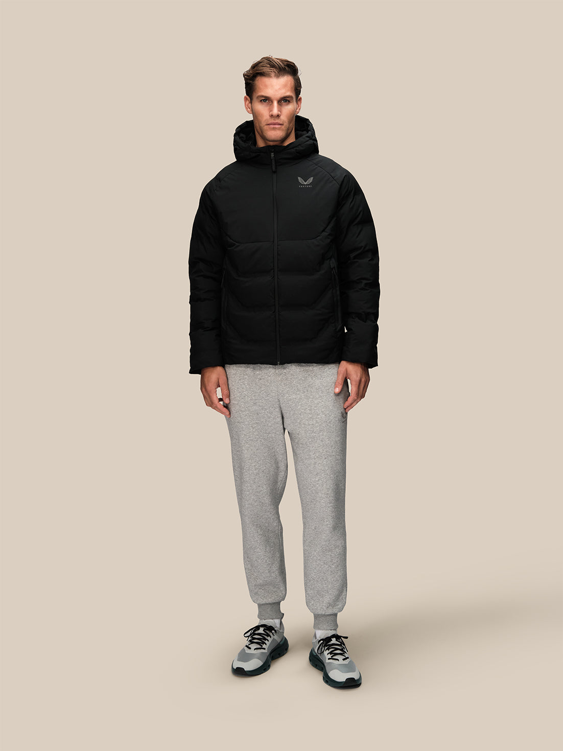 Men's Long Sleeve Hooded Padded Jacket - Black - Black