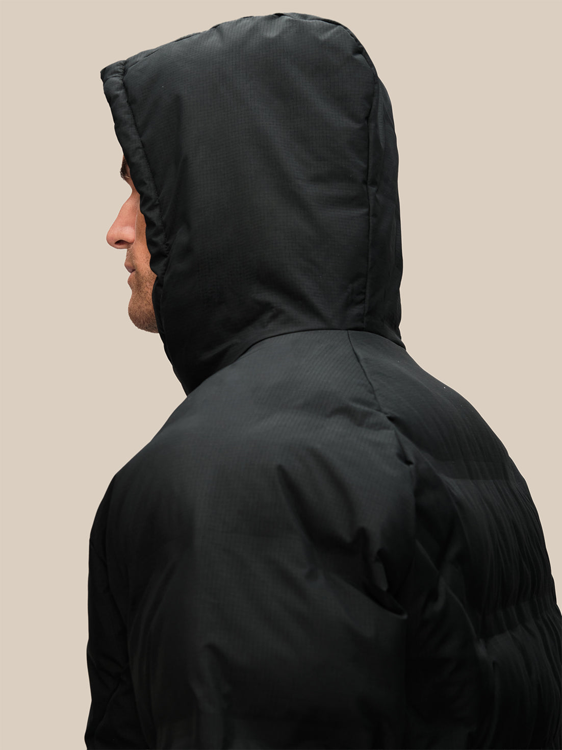 Men's Long Sleeve Hooded Padded Jacket - Black - Black