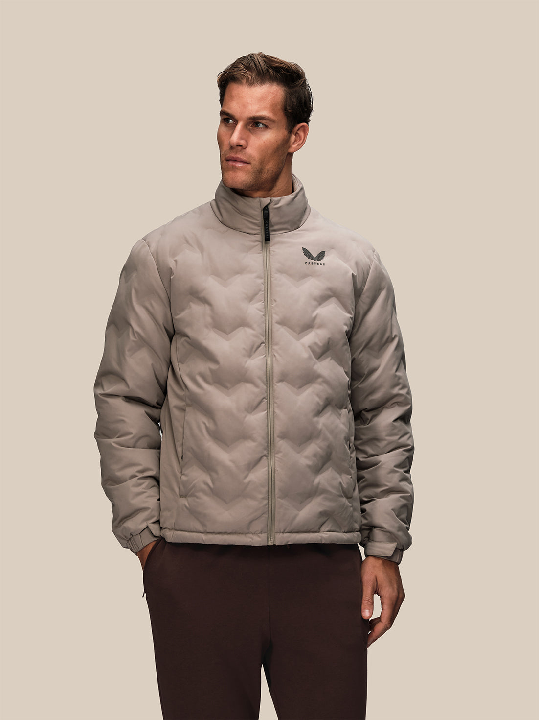 Men's Padded Jacket - Taupe - Taupe