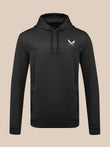 Black men's flex hoodie with hood and white Castore logo on the chest, front view