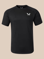 A black short-sleeve athletic t-shirt with a small white wing logo and the word 'CASTORE' on the left chest, displayed on a neutral beige background.