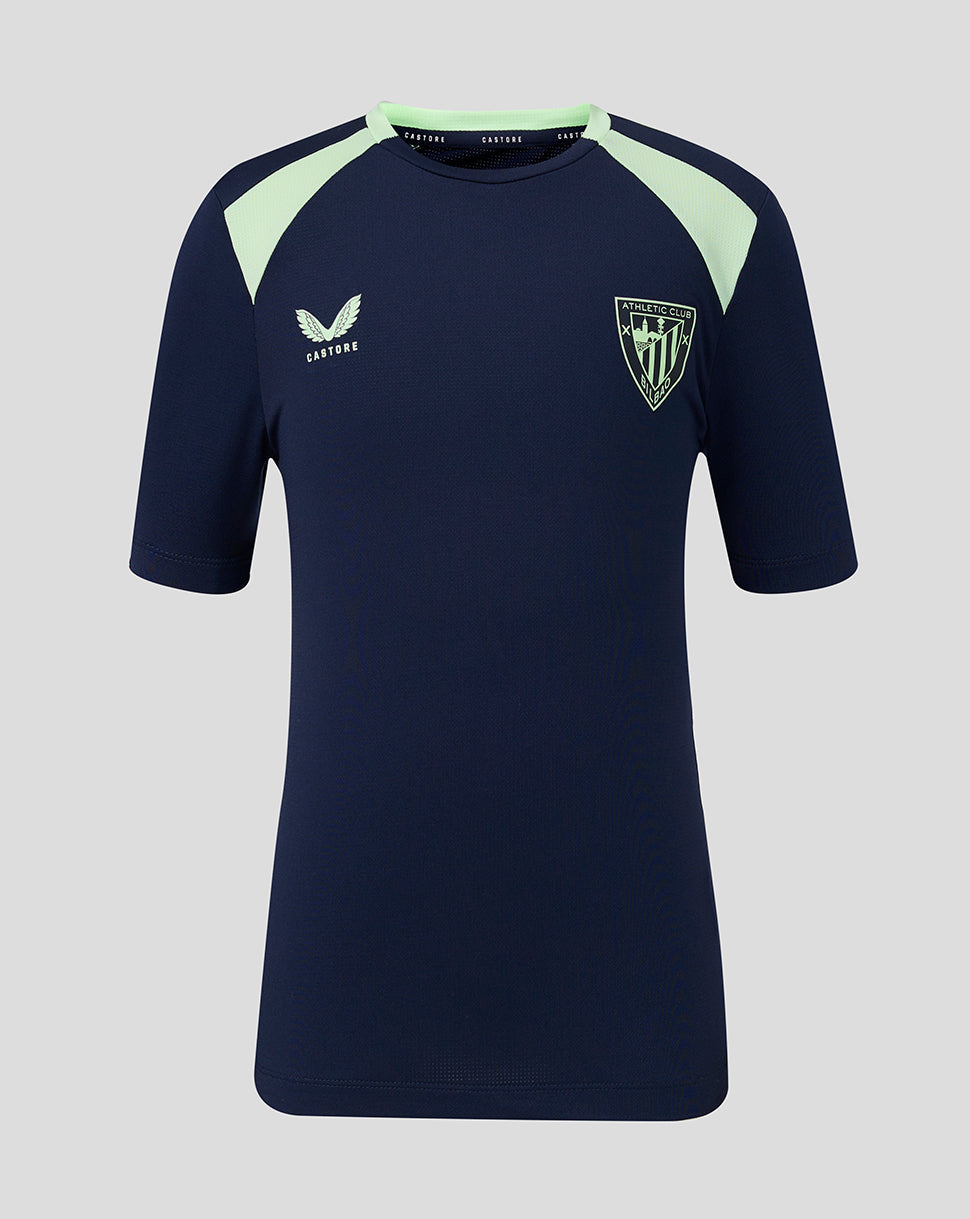 Navy Athletic Club junior training shirt with mint shoulder panels and Castore logo on the chest.