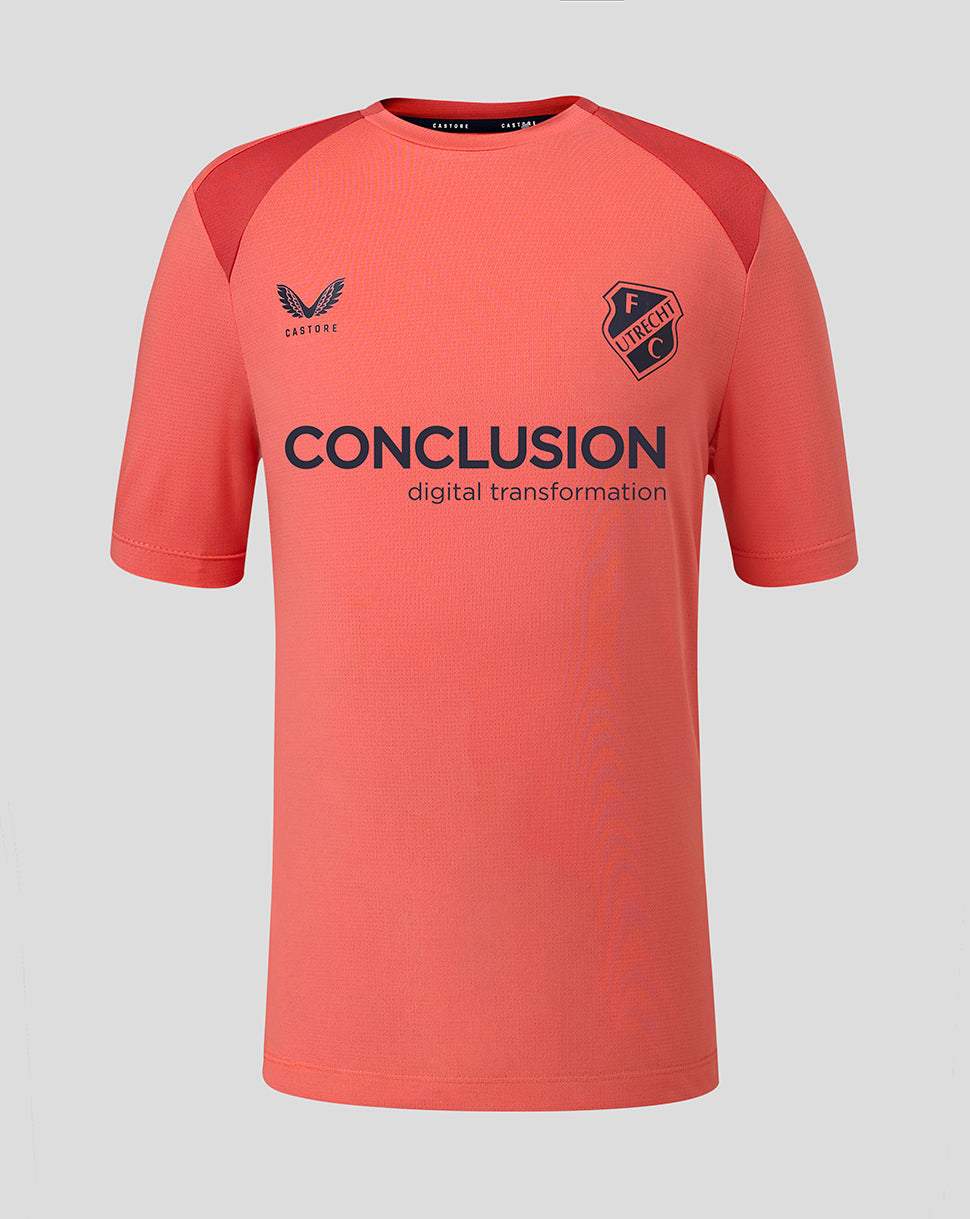 Bright pink FC Utrecht Junior 26/27 training shirt with crest on left chest and CONCLUSION sponsor across the front