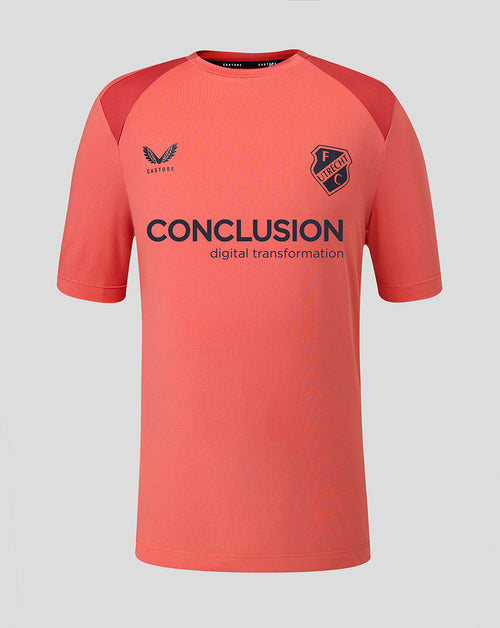 Bright pink FC Utrecht Junior 26/27 training shirt with crest on left chest and CONCLUSION sponsor across the front