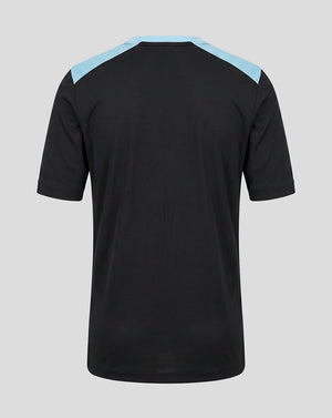 Back view of Feyenoord Junior training coaches shirt in black with sky blue shoulder panels