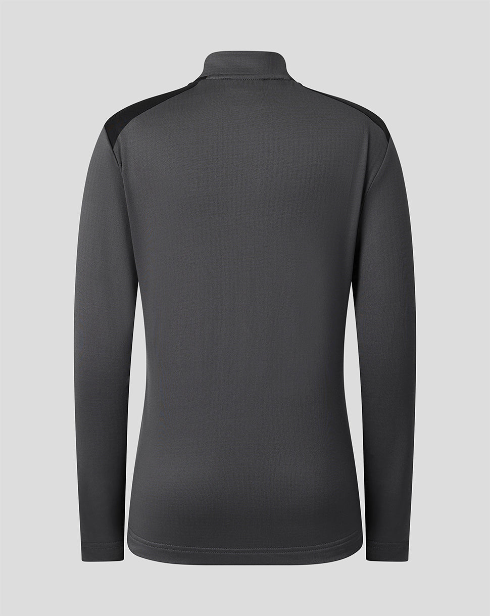 Back view of junior FC Twente training mid layer in gunmetal gray with black shoulder panels.