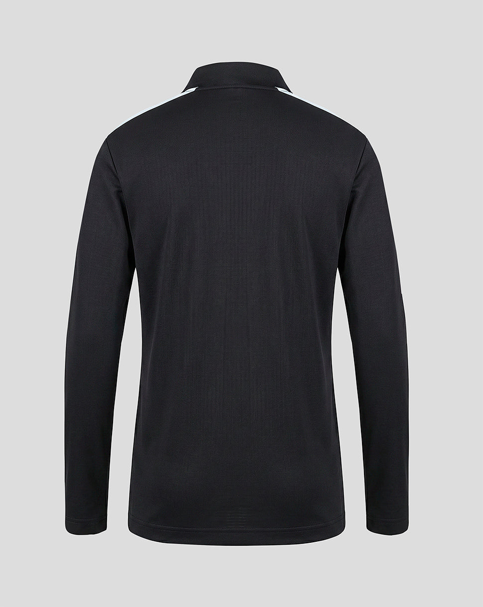 Back view of the black Feyenoord junior training jacket with light blue shoulder panels