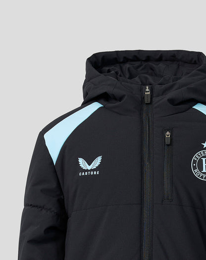 Feyenoord junior padded jacket with light blue shoulder panel Castore logo and club crest.