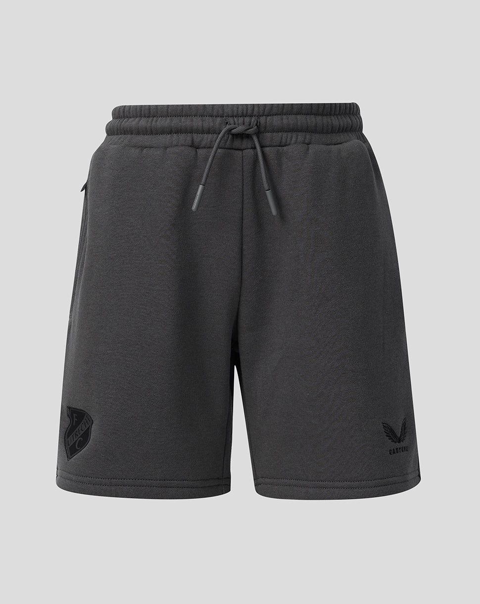 Dark grey FC Utrecht Adapt Travel Fleece Shorts with a drawstring waist and side pockets.
