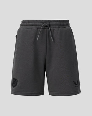 Dark grey FC Utrecht Adapt Travel Fleece Shorts with a drawstring waist and side pockets.