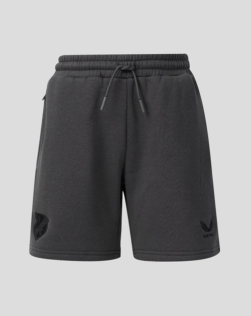 Dark grey FC Utrecht Adapt Travel Fleece Shorts with a drawstring waist and side pockets.
