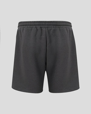 Back view of dark grey FC Utrecht Adapt Travel Fleece Shorts showing elastic waistband.