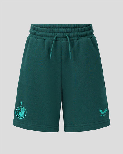 Green Feyenoord junior travel shorts with the club crest on the left leg and Castore logo on the right.