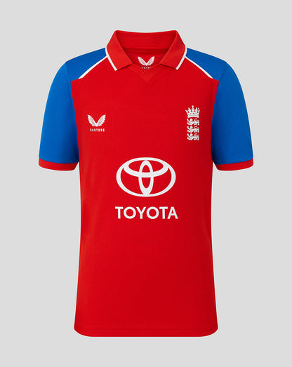 Red and blue sports jersey with Toyota logo on a gray background