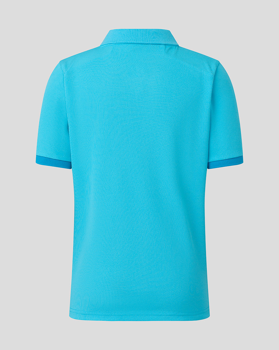 Blue polo shirt on a gray background