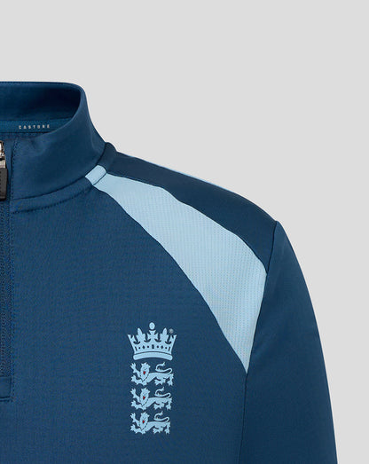 Blue sports jacket with a logo on a light gray background