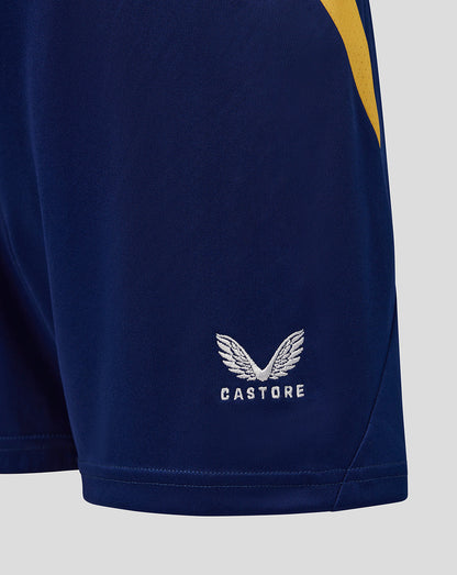 Navy shorts with a white 'Castore' logo on a light gray background