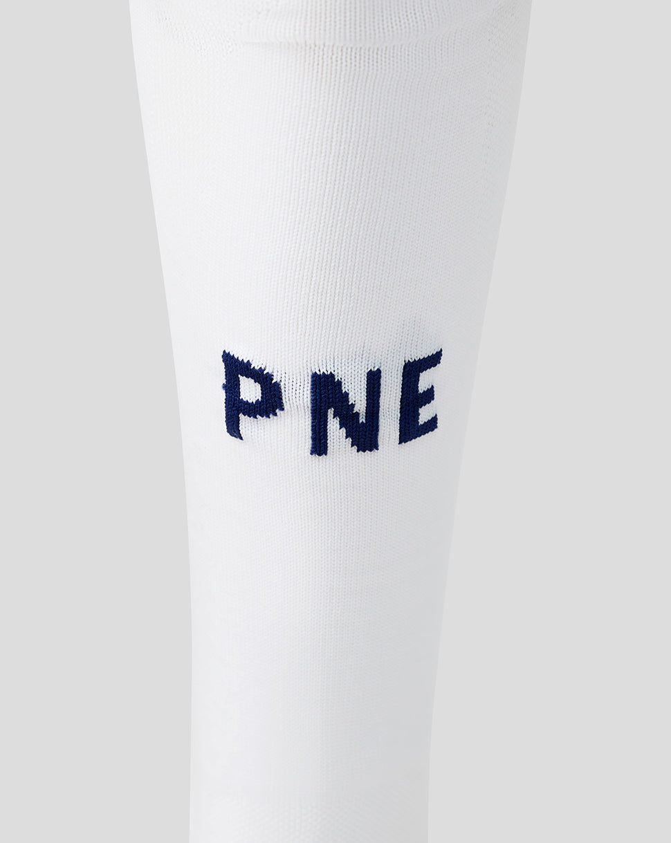 White sock with 'PNE' text on a white background