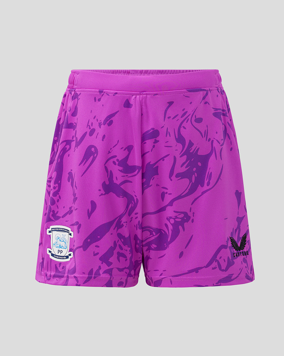 Purple shorts with a pattern on a gray background