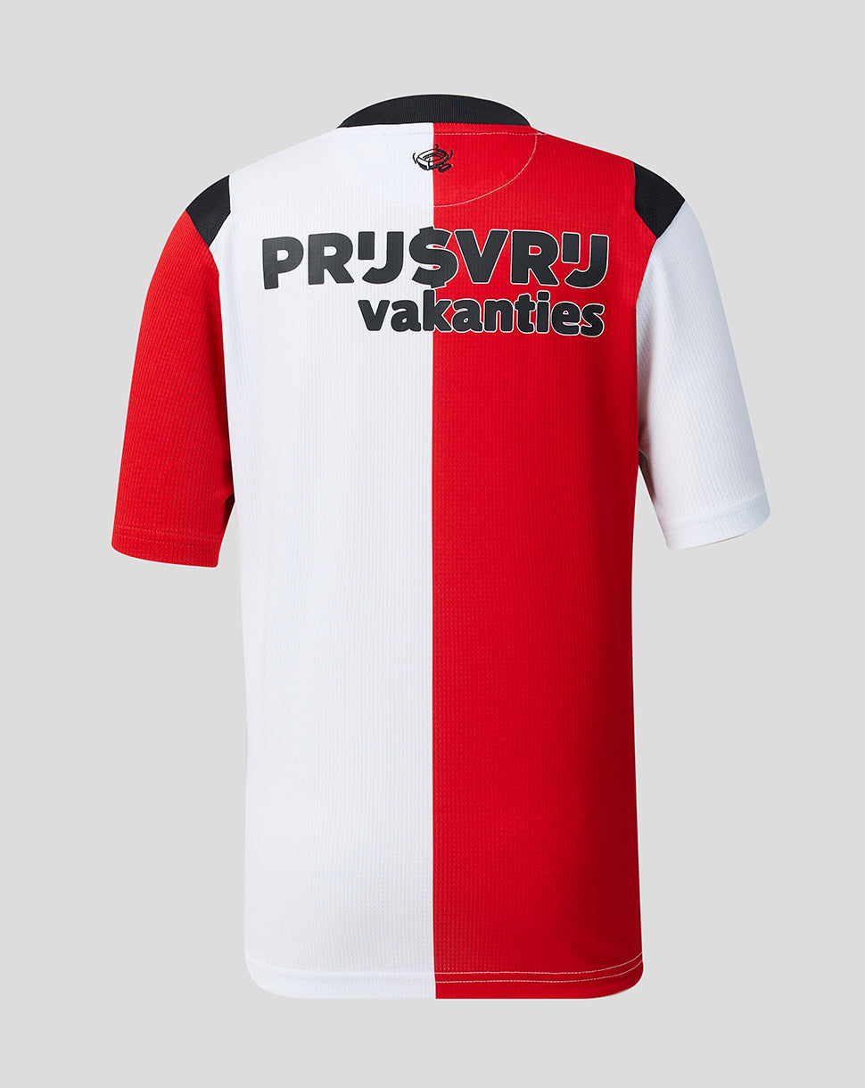 Back view of Feyenoord Junior 2026-2027 home shirt with white left panel and red right panel