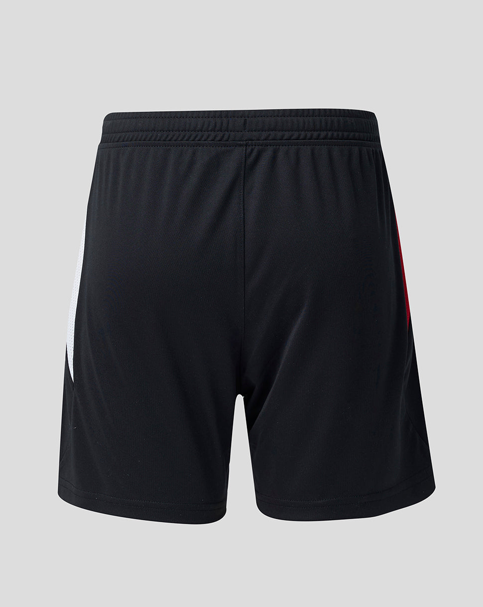 Back view of black Feyenoord Junior 2026-2027 shorts with an elastic waistband and white side panel