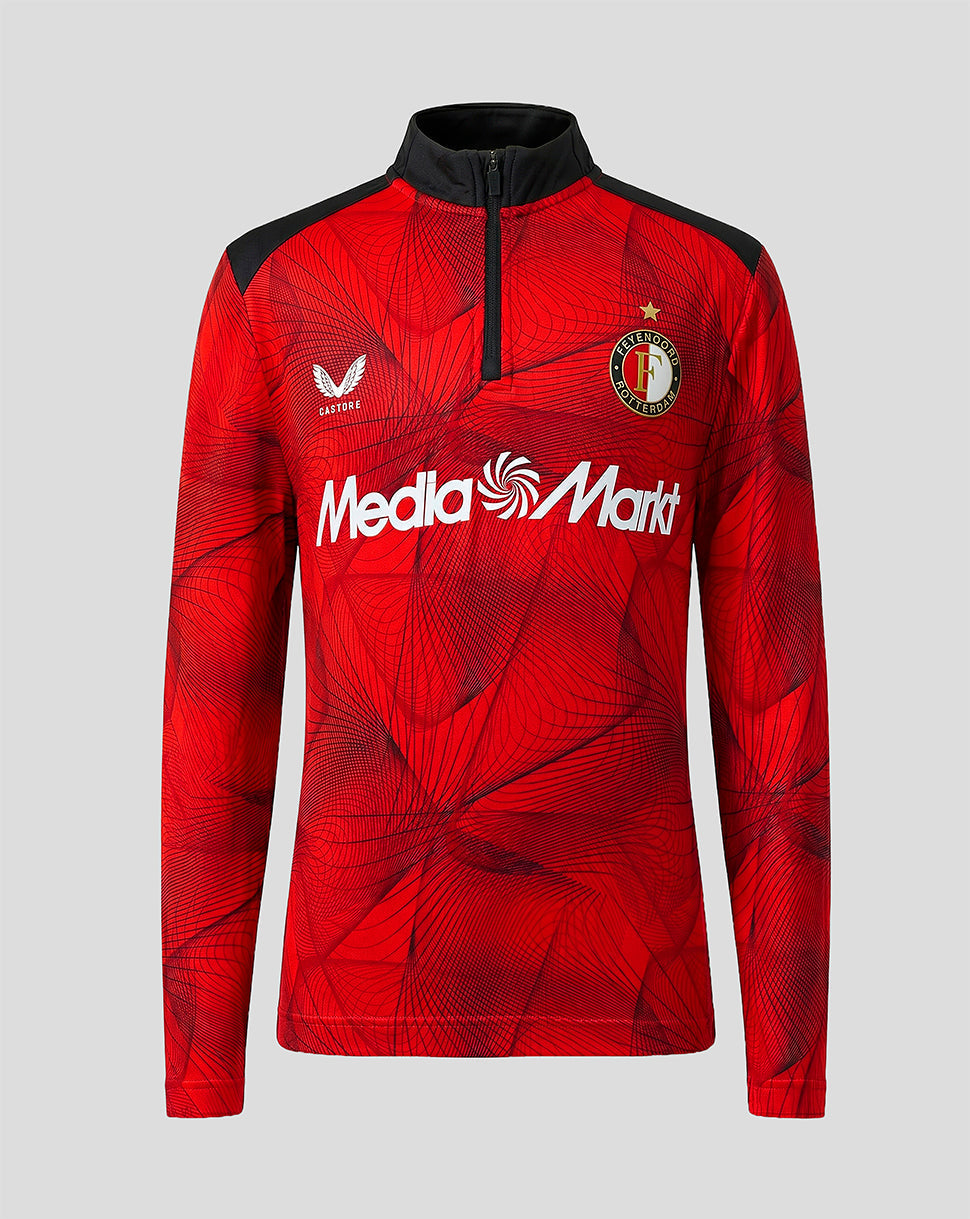 Red Feyenoord Home Matchday Midlayer with quarter zip black shoulder panels and sponsor logo across chest