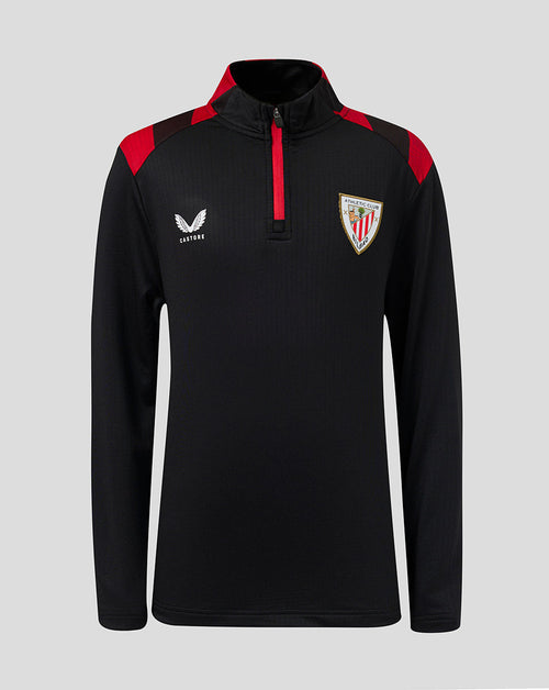 Athletic Club junior quarter zip training jacket in black with red shoulder panels and club crest