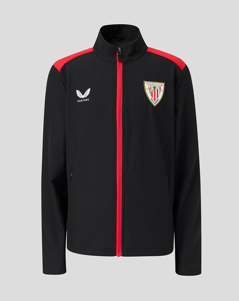 Athletic Club junior 26 27 matchday jacket in black with red shoulder panels and red full zip; chest bears the club crest and Castore logo