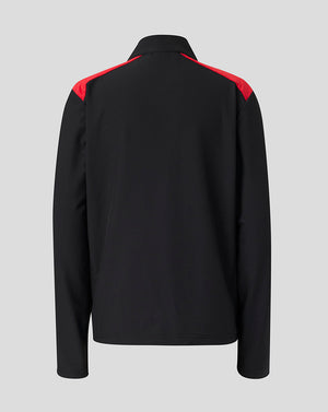 Back view of black Athletic Club junior matchday full zip jacket with red shoulder accents
