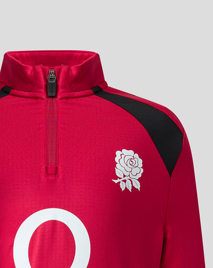Red sports jacket with a white logo on a light gray background