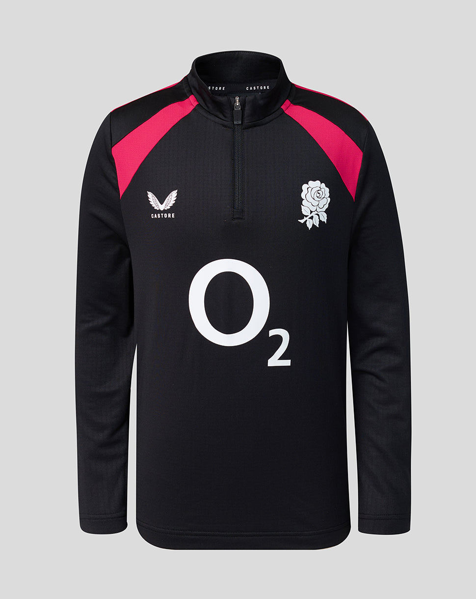 Black sports jacket with red accents, white logo, and 'O2' branding on a gray background