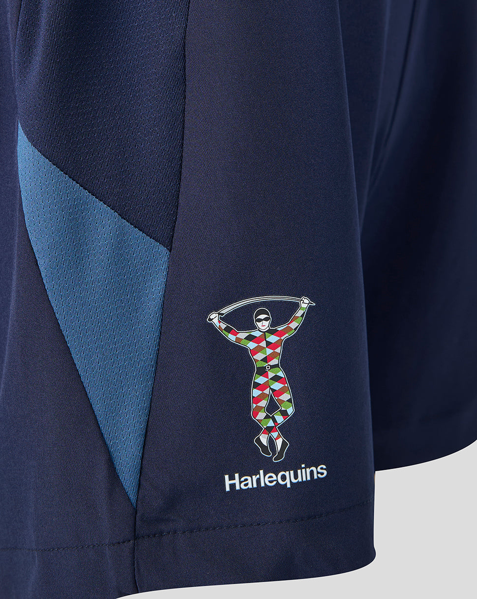Navy sports kit with colorful graphic and 'Harlequins' branding on a white background