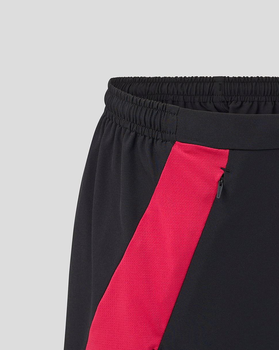Black pants with a red stripe on a light gray background
