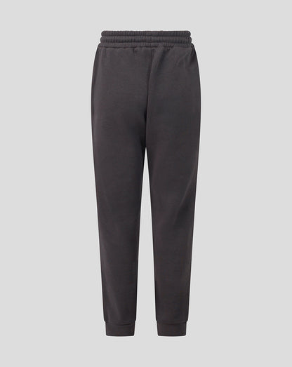Dark charcoal gray sweatpants with an elastic waistband and ribbed ankle cuffs, shown from the back on a light gray background.