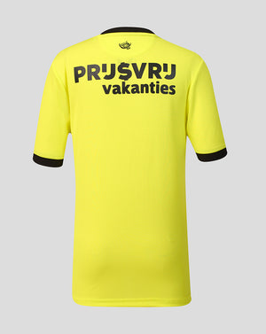 Back view of Feyenoord Junior Away Goalkeeper Shirt in bright yellow with bold sponsor text across the back and a small club crest at the neck
