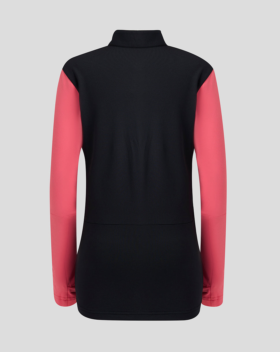 Black and pink long-sleeve top on a light gray background