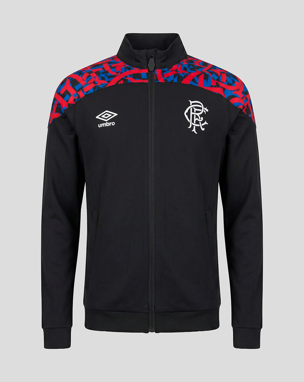Rangers Matchday black walk out jacket on a grey background