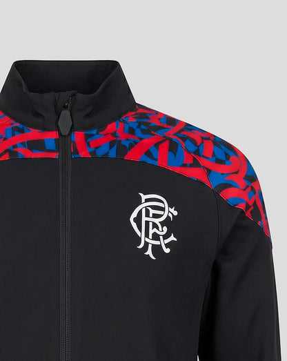 Rangers Matchday black walk out jacket on a grey background