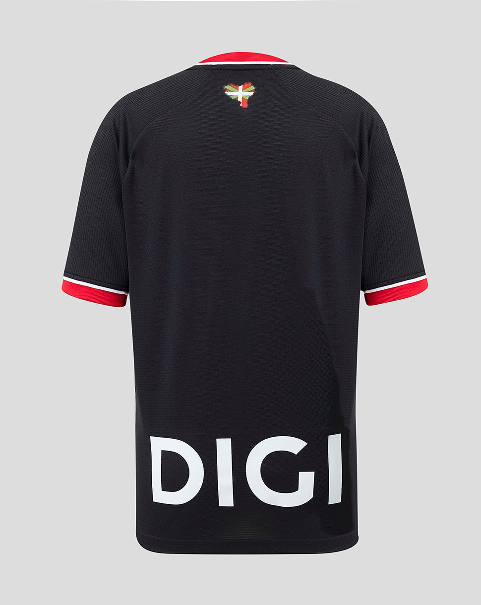 Back view of black Athletic Club junior away shirt with crest at the neckline and large DIGI text across the lower back.