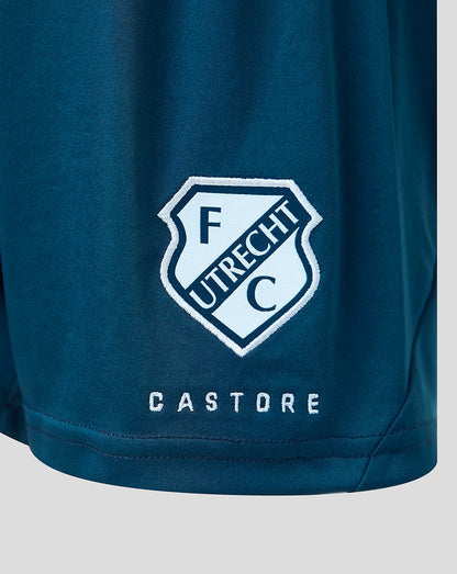Close up of FC Utrecht Junior 26/27 Away Shorts fabric with the club crest