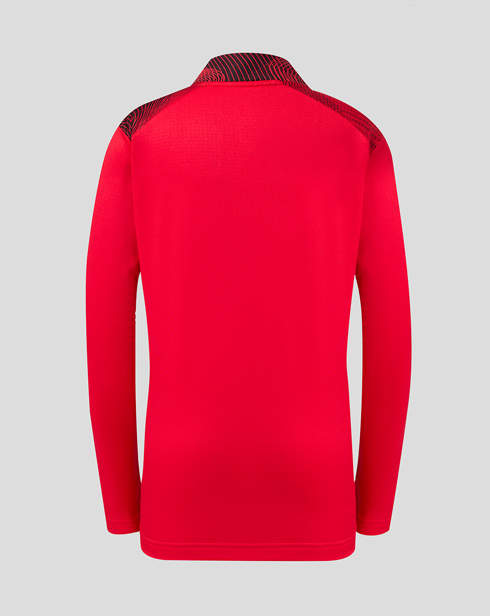 Back view of the red FC Utrecht matchday midlayer with a black shoulder graphic