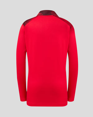 Back view of red FC Utrecht junior matchday pullover with black shoulder pattern