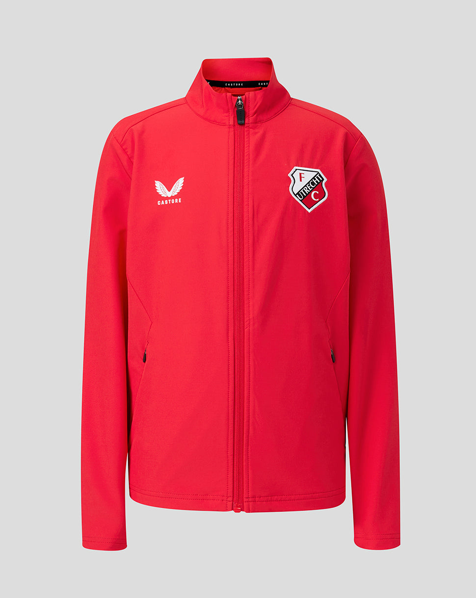 Red FC Utrecht Junior 26/27 Matchday jacket with a full zipper, Castore logo on the left chest and the club crest on the right.