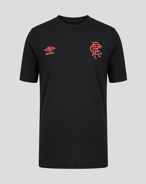 Black t-shirt with red Umbro logo and emblem on a gray background