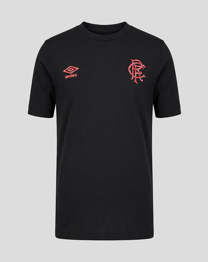 Black t-shirt with red Umbro logo and emblem on a gray background
