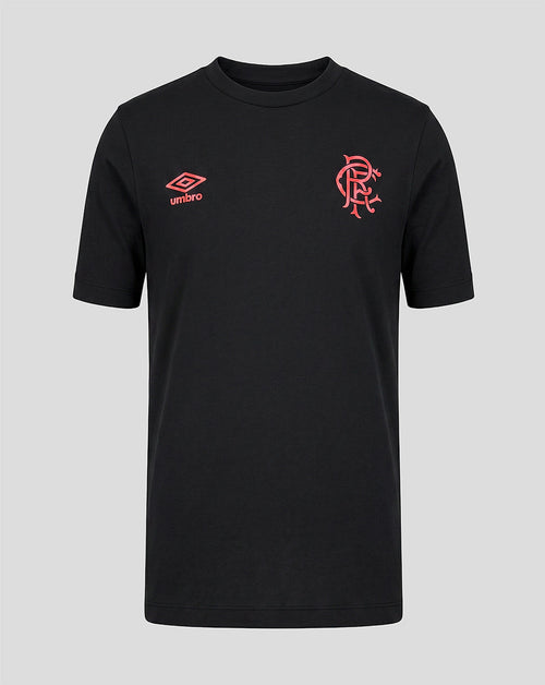 Black t-shirt with red Umbro logo and emblem on a gray background