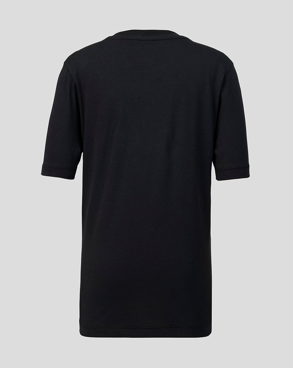 Black t-shirt on a light gray background
